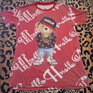 Launder Shirt Men Medium Red Hustle Bear Tee Blessed Crew Neck Comfort Stretch